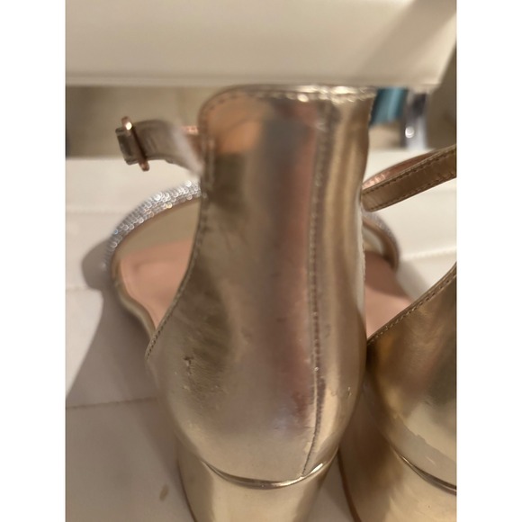 Amoji Womens Gold Rhinestone Block Heel Ankle Strap Sandals Size 37 US 6.5 - Picture 9 of 9